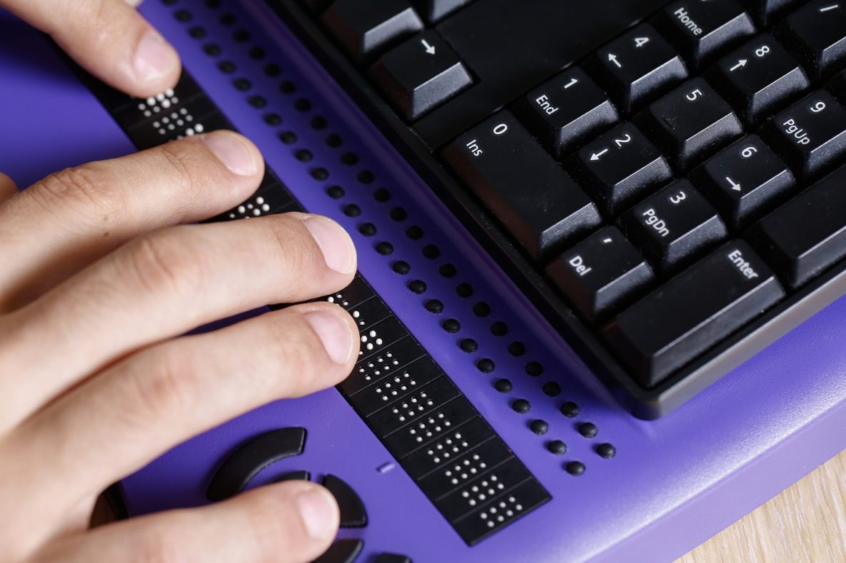 A close-up of a braille device.