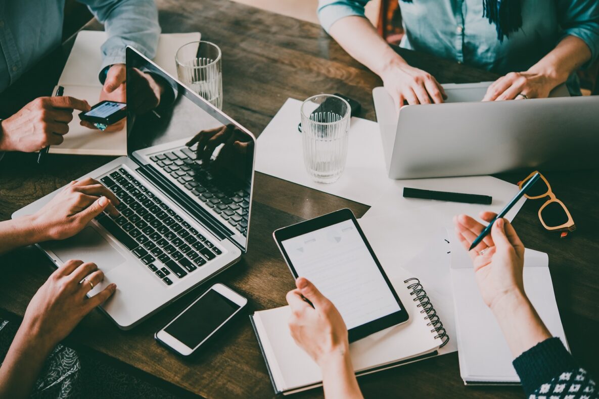 A group of individuals using assistive technology.
