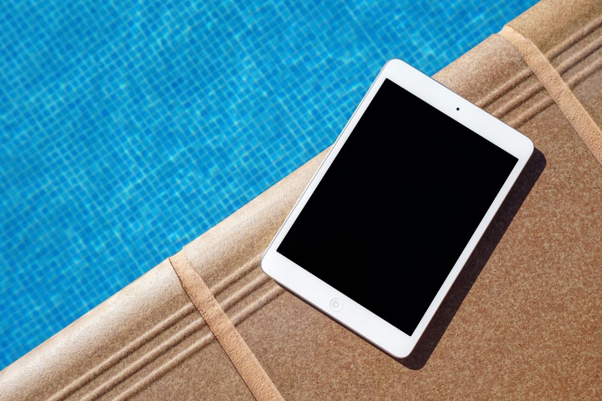 A tablet by the pool.