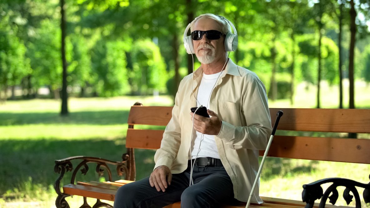 A blind man using his Android Smartphone.