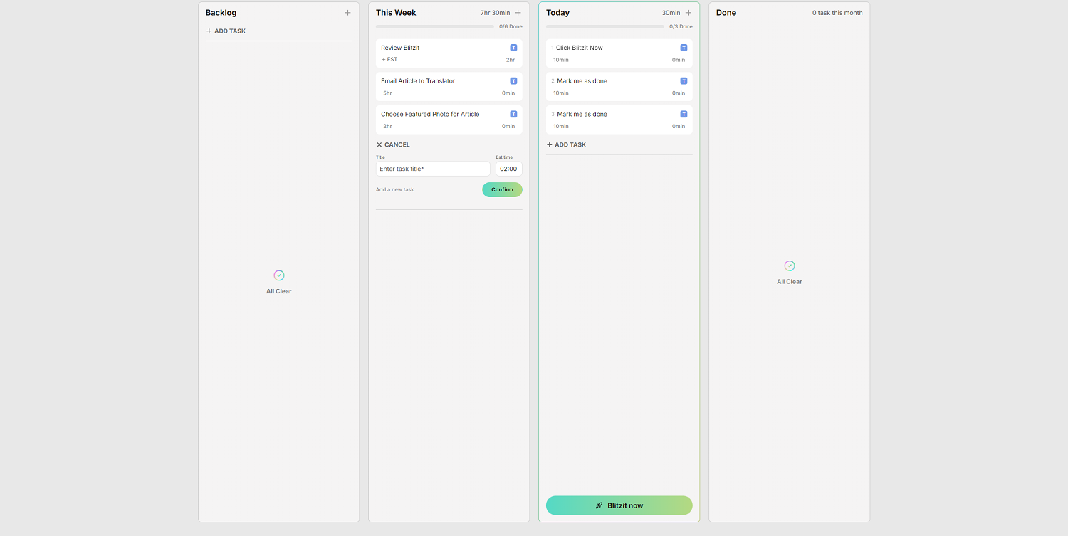 A screenshot of the Blitzit app