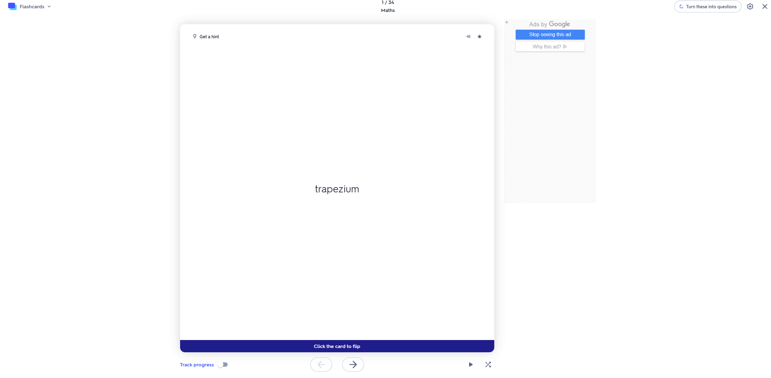 A screenshot of a Quizlet flashcard.