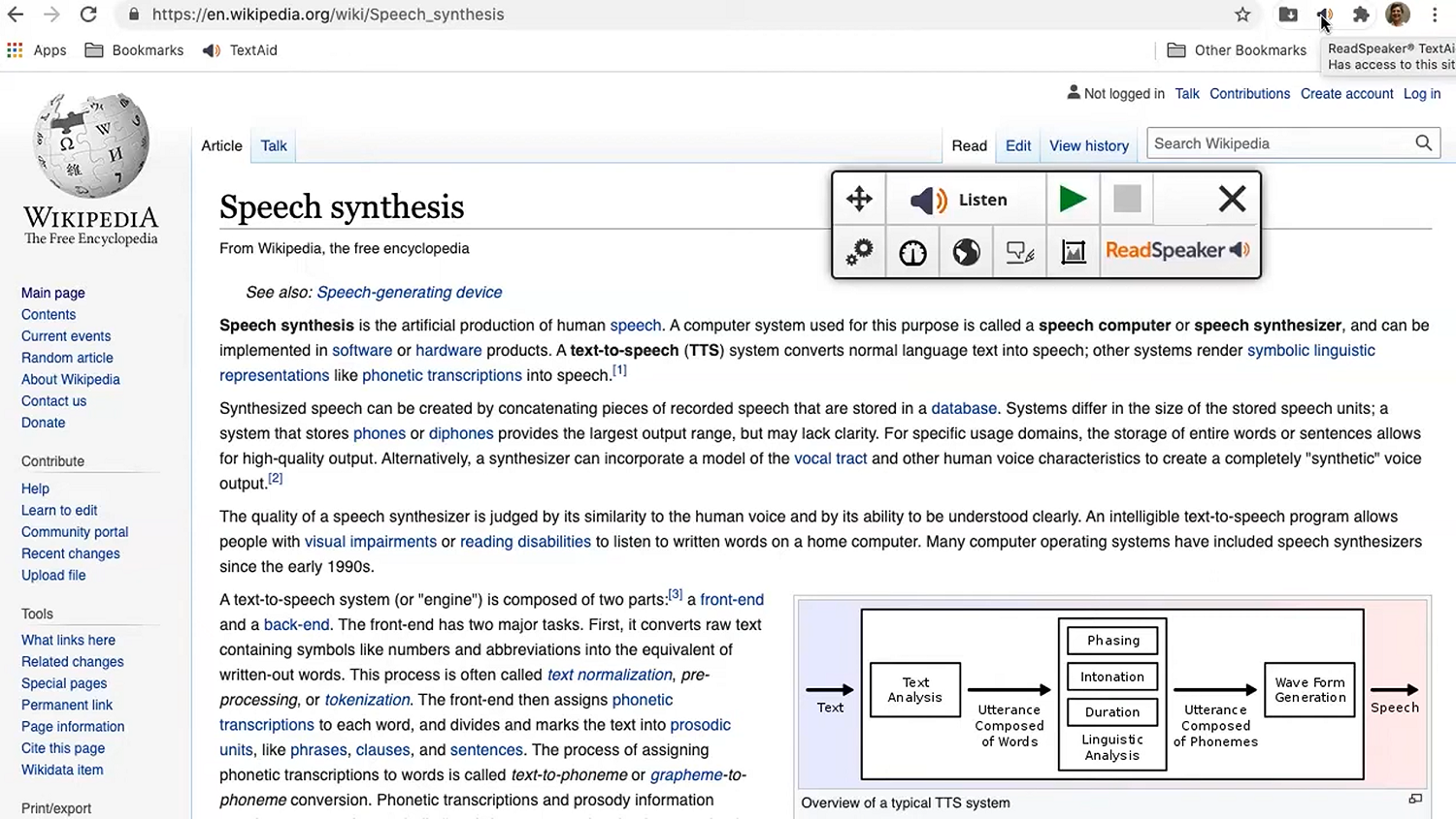 A screenshot of the ReadSpeaker TextAid app.