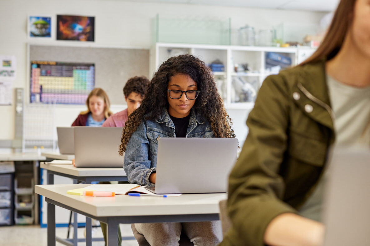 A girl studying in class