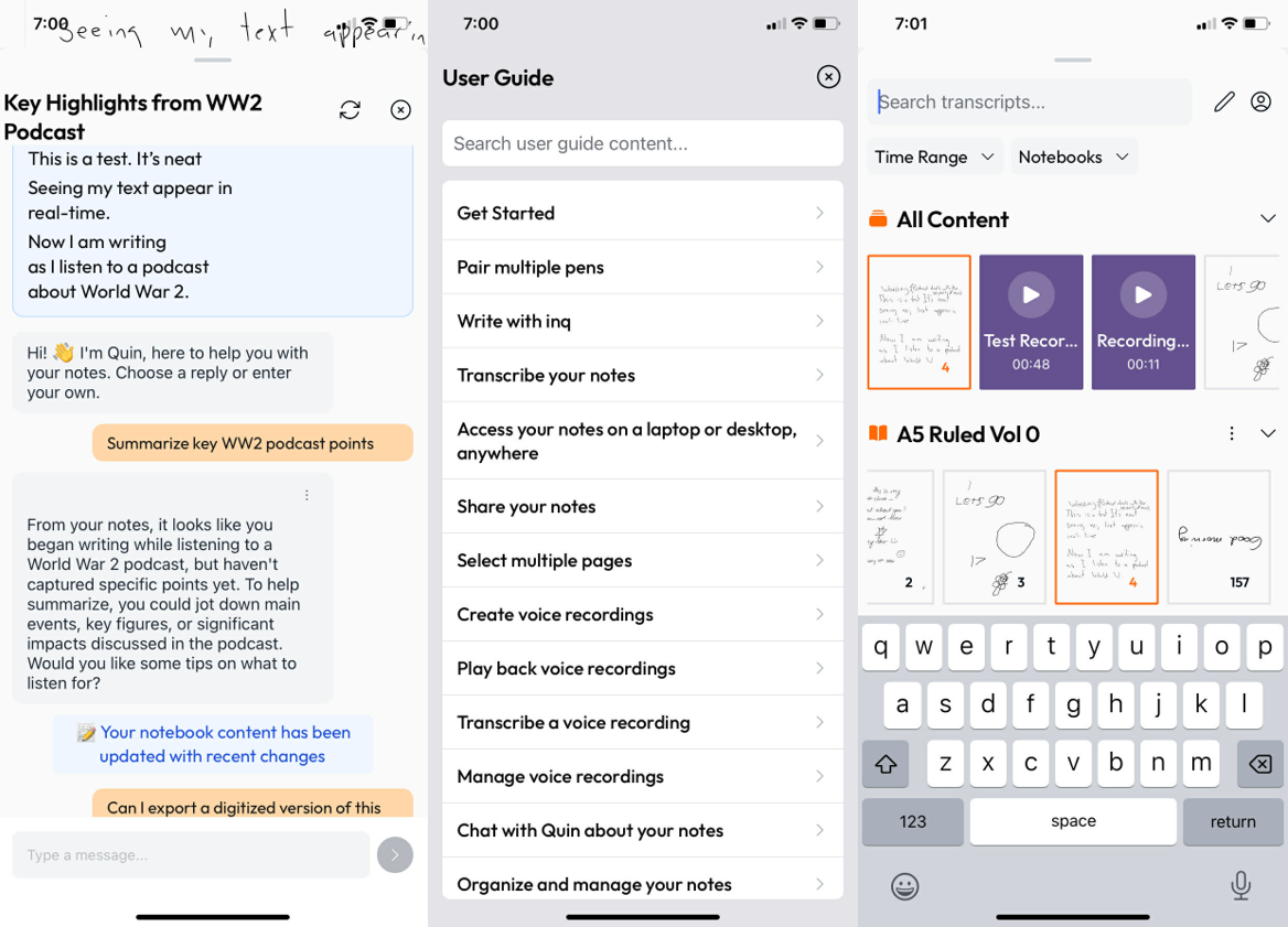 A collection of screenshots of the INQ app