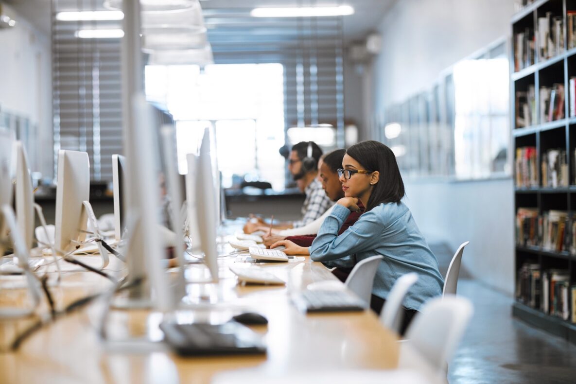 A student at school on a computer